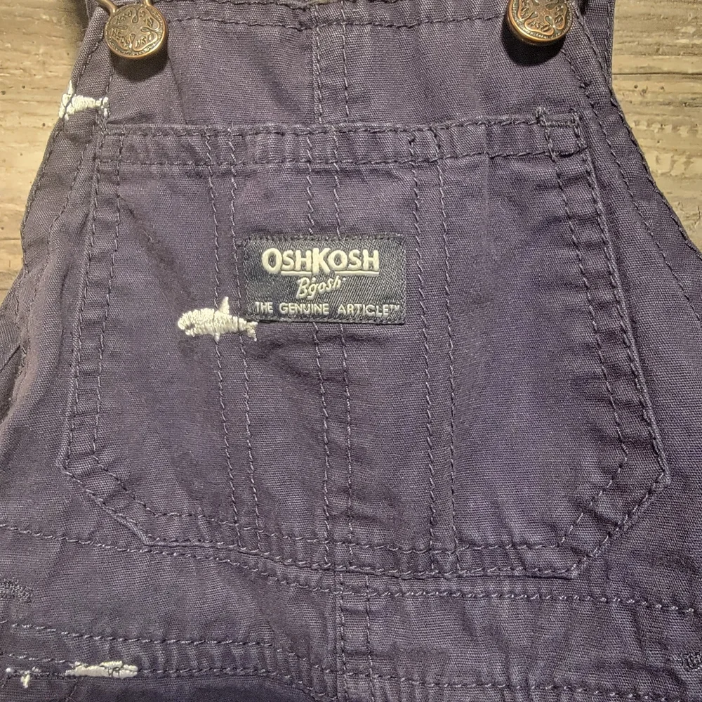 OSHKOSH B'GOSH Denim Bib Overalls BABY SHARK Sz 18 Months EUC